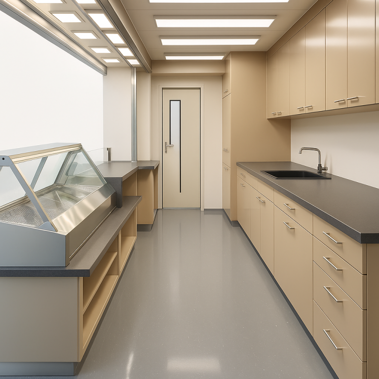 Modulare Verkaufshütten & Premium-Container kaufen – mobil & hydraulisch Modularer Verkaufscontainer geöffnet mit Lichtdach & Verkaufstheke